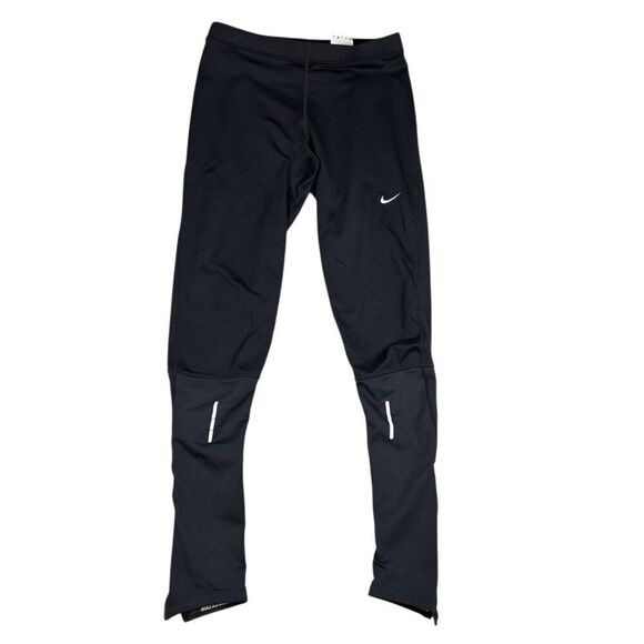 Nike Dri Fit Leggings Womens M Running Workout Black Zippers - Picture 1 of 10
